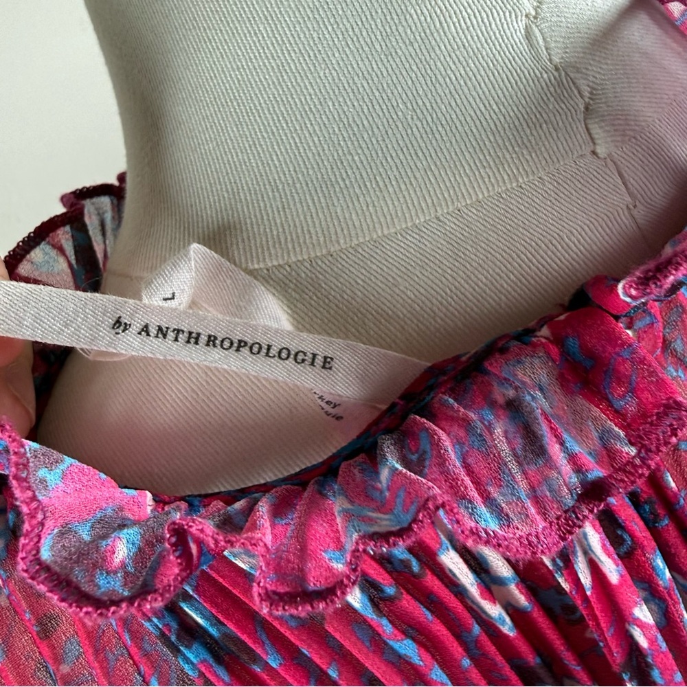 by Anthropologie Sheer Fairy Pink Floral Pleated Flutter Sleeve Layering Top - Picture 5 of 10